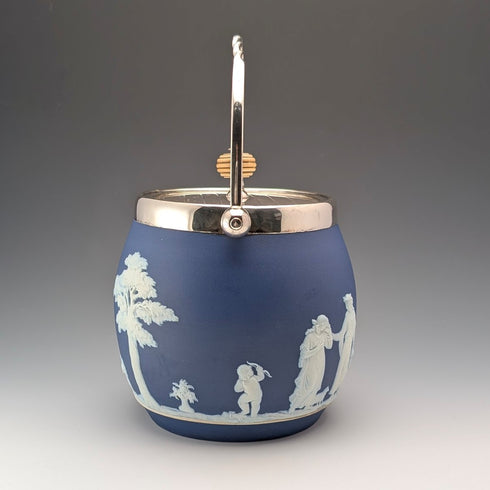 Antique British Wedgwood Biscuit Barrel Jasperware Royal Blue